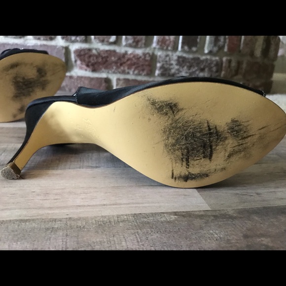 Black satin dyed sling back open toed shoes 3 in - Picture 6 of 6